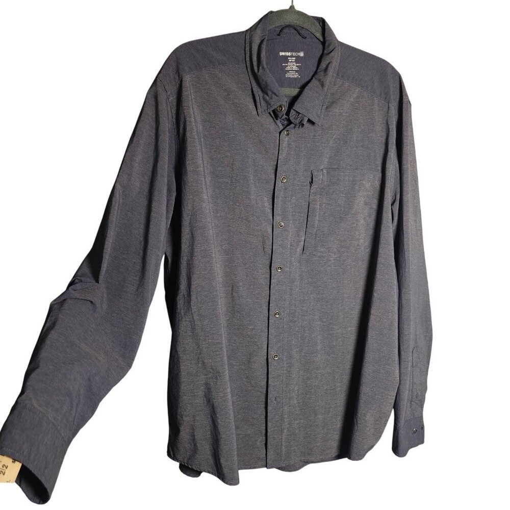 Swisstech Heathered Blue Grey Long Sleeve Button Up Oxford 2xl